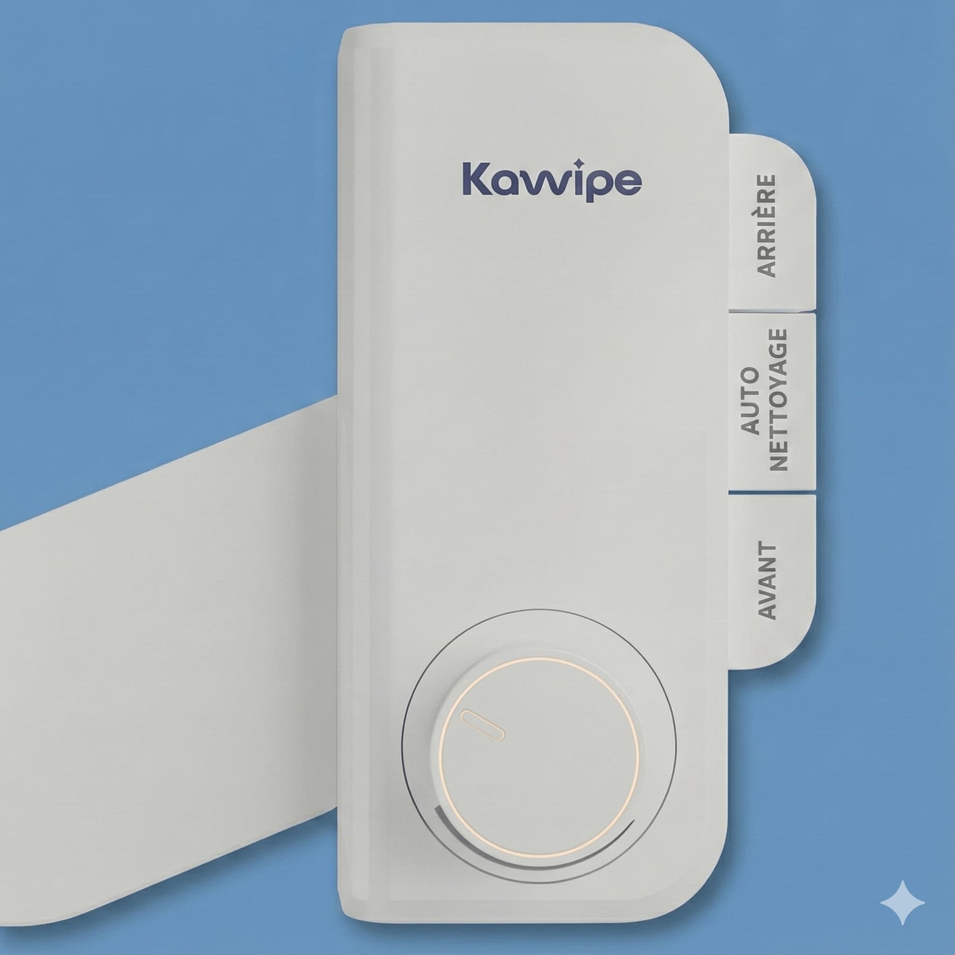 Vue dessus bidet japonais Kawipe blanc avec panneau de commande latéral