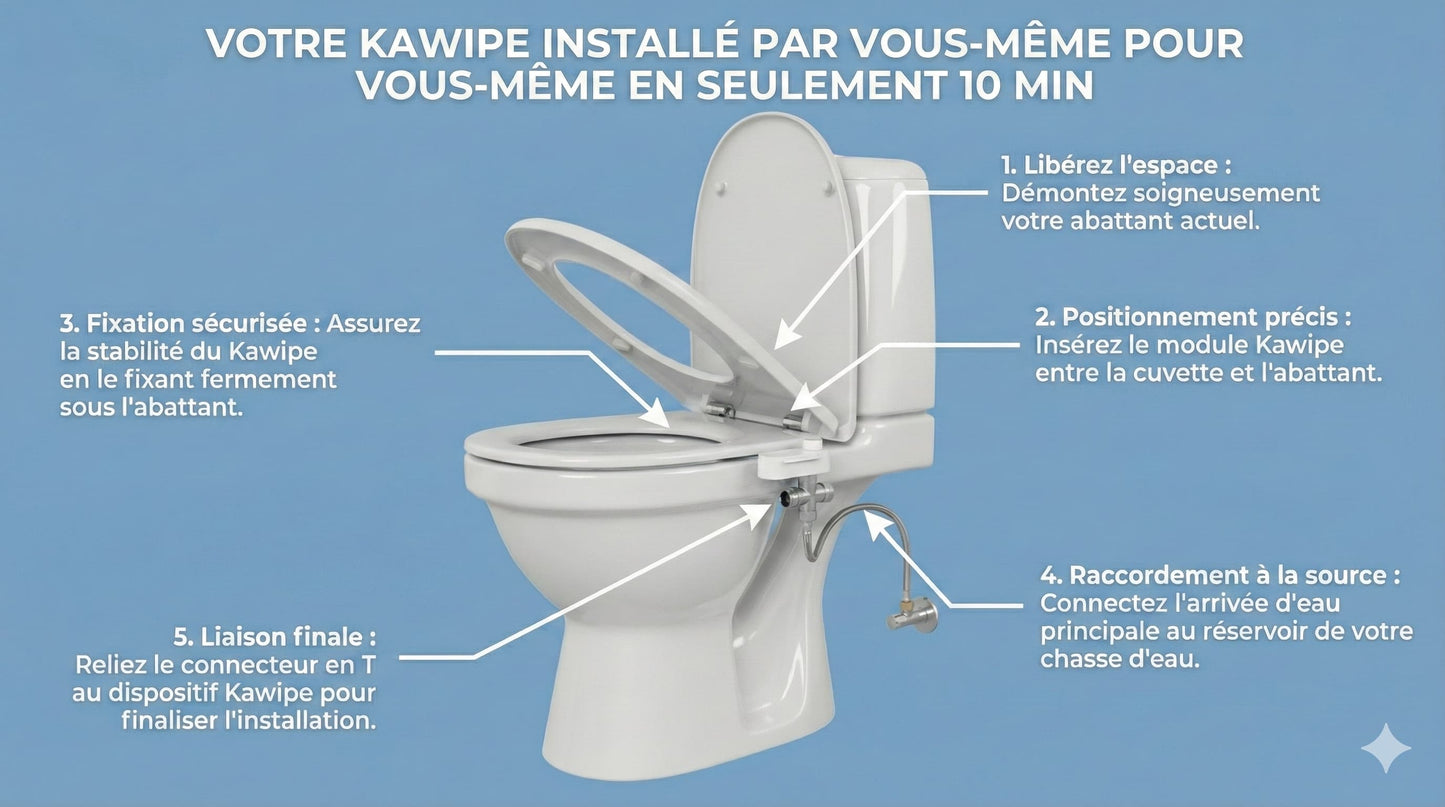 Schéma montage bidet japonais sur toilettes standards étape par étape